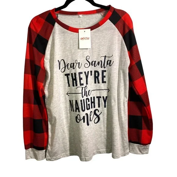 Amasoo holiday Christmas long sleeve tee plaid red, black, gray women's XL - Picture 1 of 9
